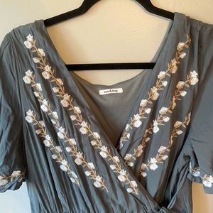 Slate Maxi Dress with Floral Embellishments - Hi/Low Size L